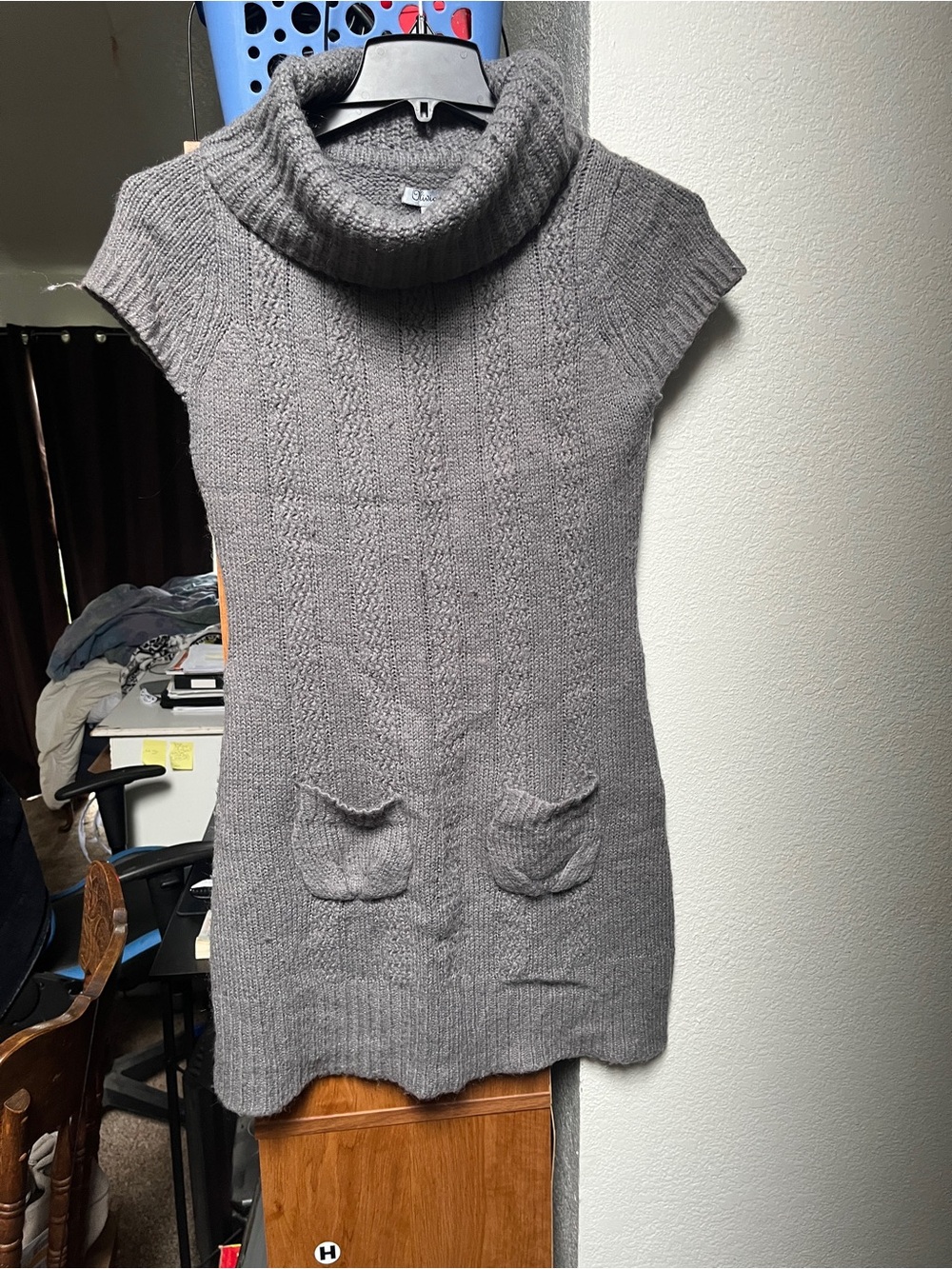Olivia Sky Gray Sleeveless Cowl Neck Knit Sweater Dress